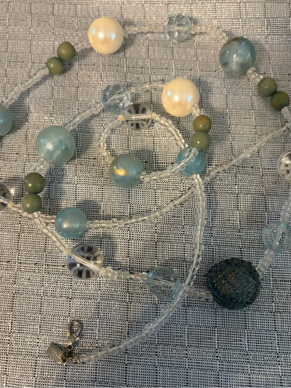 Rachel Blue, Cream and Olive Beaded Long Necklace